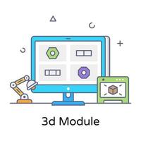 ícone de contorno plano de modelagem 3D, vetor editável