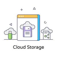 vetor editável de contorno plano de armazenamento em nuvem, banco de dados online