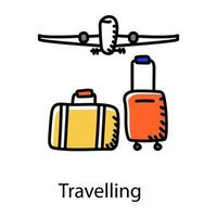 ícone de estilo doodle viajando, vetor editável