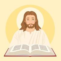 jesus com grande livro, a bíblia e a história da salvação.