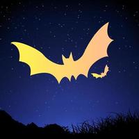 silhueta de morcego isolado no fundo da noite. morcego voador na ilustração vetorial de fundo de noite estrelada vetor