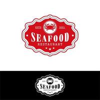 logotipo vintage de restaurante de frutos do mar com ícone de caranguejo vetor