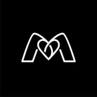 letra m com inspiração de design de logotipo de amor de coração vetor