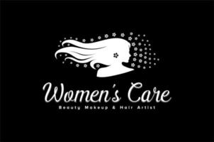 logotipo de mulher de cabelo comprido para spa de salão de beleza com design inspirador de ornamento floral vetor