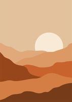 abstrato estético contemporâneo com deserto, montanhas, sol. tons de terra, laranja queimado, cores terracota. decoração de parede boho. paisagens com nascer do sol, pôr do sol. tons de terra, cores pastel. vetor