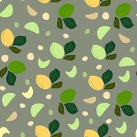 fruta de limão sem costura padrão com elemento de design plano de vetor de folhas.
