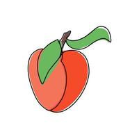 ilustração vetorial desenhada à mão de um pêssego em estilo de linha única. ilustração fofa de uma fruta em um fundo branco. vetor