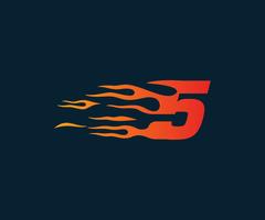 Número 5 fogo chama logotipo. modelo de conceito de design de corrida de velocidade vetor