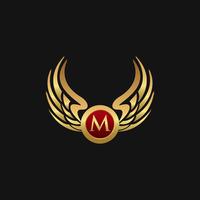 Modelo de conceito de design de logotipo de luxo letra M emblema asas vetor
