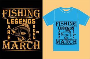 as lendas da pesca nascem em março. camiseta de pesca. camisa lendas. vetor