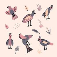 um conjunto de imagens de pombos de pássaros de desenho animado em poses diferentes vetor