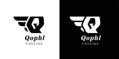 ponto letra q logotipo. q vetor de design de letras com asas