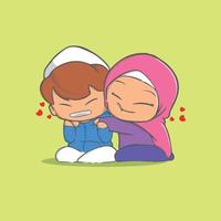 ilustração fofa de um casal muçulmano brincando beliscando vetor