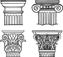 colunas clássicas estilizadas romanas e gregas. contorno preto. antigo, iônico. ilustração vetorial, isolada. vetor