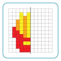 imagem reflexão jogo educativo para crianças. aprenda a preencher planilhas simétricas para atividades pré-escolares. tarefas para colorir páginas de grade, mosaicos de imagens ou pixel art. terminar as batatas fritas. vetor