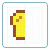 imagem reflexão jogo educativo para crianças. aprenda a preencher planilhas simétricas para atividades pré-escolares. páginas de grade para colorir, percepção visual e pixel art. terminar o pão de trigo. vetor