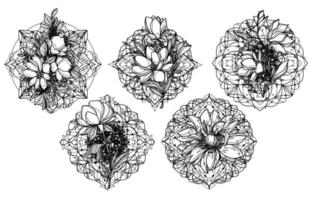 tatuagem arte flor desenho e esboço preto e branco vetor