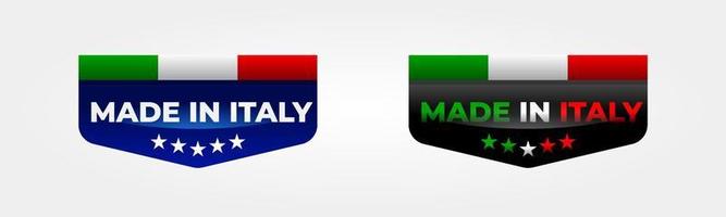 feito na ilustração vetorial de etiqueta da itália, design de adesivo de sinal de crachá de bandeira para promoção de mídia de produtos