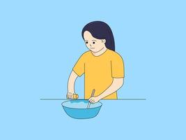 ilustração de cozinha. polvilhar especiarias em pratos vetor