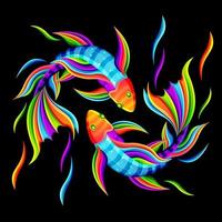 casal de peixes nadando juntos, simbolizando yin e yang ou zodíaco de peixes. ilustrações de personagens com desenho colorido ou estilo wpap. para impressão de camisetas, tatuagem, mascote, logotipo, pôster. vetor