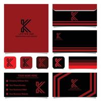 logotipo do monograma letra j e k com cartão de visita e modelo de envelope vetor