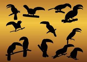 vetor de silhuetas de animais de pássaros de tucano
