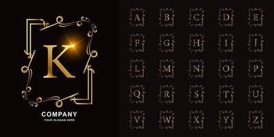 letra k ou alfabeto inicial de coleção com modelo de logotipo dourado de moldura floral ornamento de luxo. vetor
