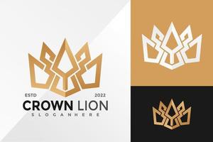 modelo de ilustração vetorial de design de logotipo de leão de coroa dourada vetor