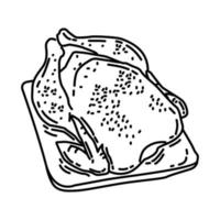 ícone de frango inteiro. doodle desenhado à mão ou estilo de ícone de contorno. vetor