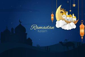 fundo islâmico ramadan kareem com cor azul vetor