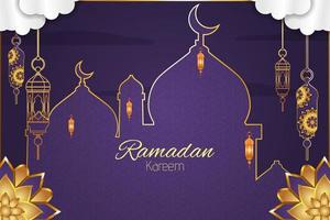 fundo islâmico ramadan kareem com cor roxa e elemento vetor
