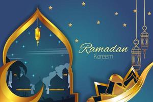 cor de fundo islâmico ramadan kareem azul com elemento vetor