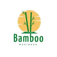 modelo de logotipo de haste de bambu verde crepúsculo lua ilustração símbolo design ícone vetor