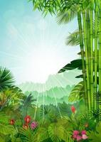 paisagem florestal de fundo tropical com sunrays.vector vetor