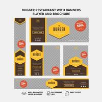 restaurante bugger com banners, flayer e folheto vetor