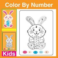 imprimir livro de colorir de coelho de desenho animado bonito para crianças. colorir por números é um jogo infantil educacional, desenhando a página de atividades infantis. página para colorir com ilustração vetorial de ovo de páscoa e coelho vetor