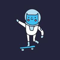 gato vestindo fantasia de astronauta e andando de skate, ilustração para camiseta, adesivo ou mercadoria de vestuário. com estilo cartoon retrô. vetor