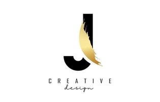 logotipo da letra j com pincelada dourada e corte criativo. vetor