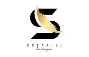 logotipo da letra s com pincelada dourada e corte criativo. vetor