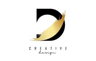 logotipo da letra d com pincelada dourada e corte criativo. vetor
