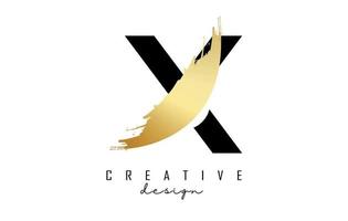 letra x logotipo com pincelada dourada e corte criativo. vetor