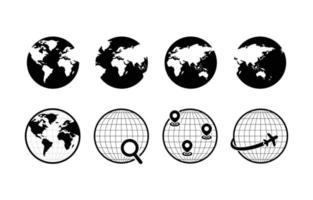 coleção de ícones de globo preto e branco vetor