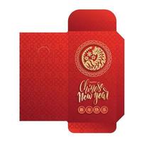 pacote recortado de envelope vermelho de ano novo chinês. pacote vermelho com tigre de ouro e texto de letras. ano novo chinês 2022 ano do tigre. design de corte de papel vetorial. vetor