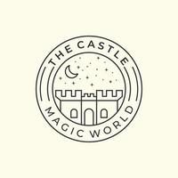 castelo mágico com design de modelo de ícone de logotipo de estilo de linha e emblema. fantasia, mundo, estrela, ilustração vetorial de lua vetor