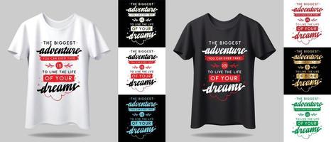 maquete de design de camiseta. novo design de camiseta tipografia preto e branco com maquete em cores diferentes vetor