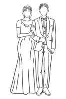 casal feliz casamento mulheres homens esposa marido ilustração de arte de linha vetor