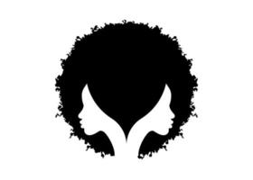 logotipo redondo design perfil de rosto de mulher afro-americana com cabelo afro encaracolado preto. silhueta de penteado de perfil de mulheres no fundo branco. ilustração vetorial isolada vetor