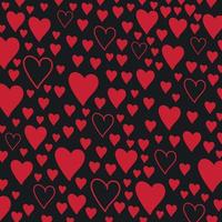 padrão de corações simples. Dia dos Namorados. design plano textura caótica sem fim silhuetas de coração minúsculo. tons de vermelho. corações em fundo preto