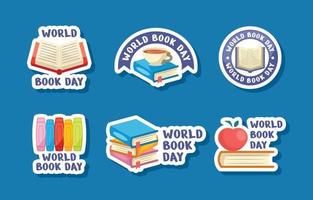 coleção de adesivos de doodle do dia mundial do livro vetor