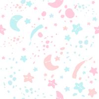 Padrão de kiddish sem emenda. Estrelas e lua cor-de-rosa e azuis. Moderno, bebê, ilustração